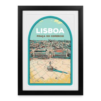 Illustration Place du Commerce, Lisbonne - Affiche encadrée (27 × 37 cm) - noir - Devant