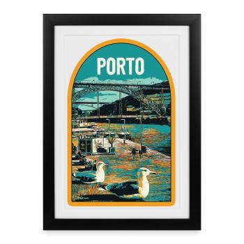 Porto, Douro & Pont D. Luis: Illustration - Affiche encadrée (27 × 37 cm) - noir - Devant