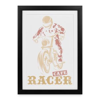 Caferacer Retro Biker Moto Icône Logo Icône - Affiche encadrée (27 × 37 cm) - noir - Devant