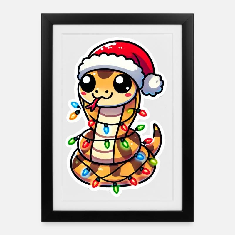 Emballage de serpent de Noël - Affiche encadrée (27 × 37 cm) - noir