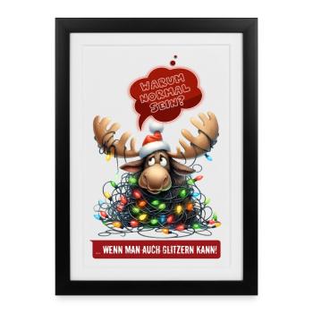 FUNNY MOOSE | Christmas Sweater | ugly sweater - Framed poster (27 × 37 cm) - black - Front