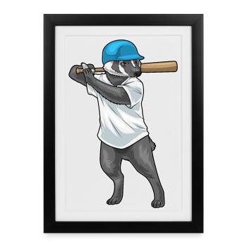 Dachs Baseball Baseballschläger - Gerahmtes Poster (27 × 37 cm) - Schwarz - Vorne