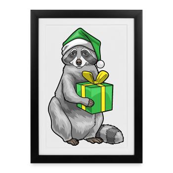 Raccoon Christmas Package - Framed poster (27 × 37 cm) - black - Front