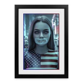 Conception du visage avec la bouche de vérité dans le drapeau américain - Affiche encadrée (27 × 37 cm) - noir - Devant