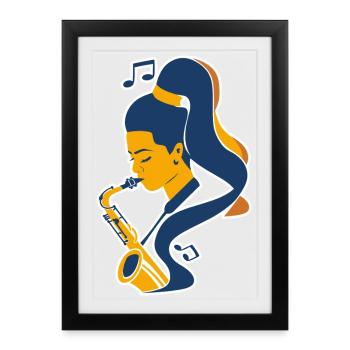 Saxophonspielerin Comic Look - Gerahmtes Poster (27 × 37 cm) - Schwarz - Vorne