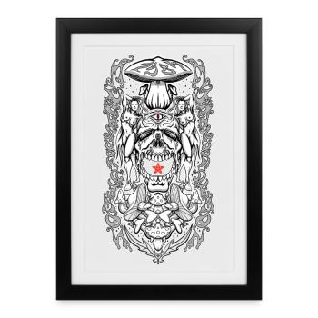Portail de crâne psychédélique – Vision de champignon occulte - Affiche encadrée (27 × 37 cm) - noir - Devant