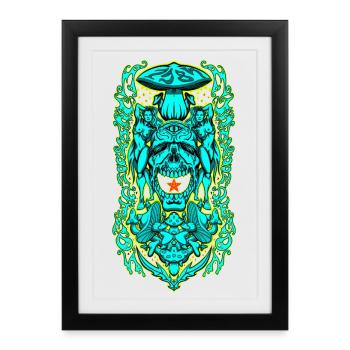 Portail de crâne psychédélique – Vision de champignon occulte - Affiche encadrée (27 × 37 cm) - noir - Devant