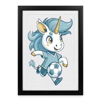 Un mignon joueur de football licorne pour les fans de football - Affiche encadrée (27 × 37 cm) - noir - Devant