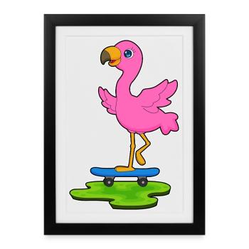Planche à roulettes Flamingo Skater - Affiche encadrée (27 × 37 cm) - noir - Devant