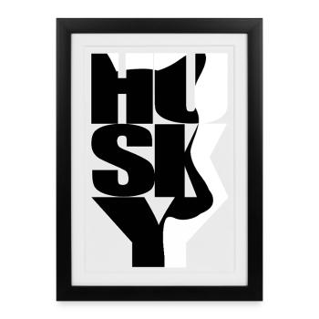 Husky dog face on black and white contrast - Framed poster (27 × 37 cm) - black - Front