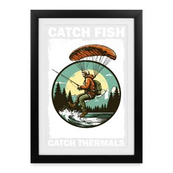 Pêcheur aventureux avec planche d'escalade - Affiche encadrée (27 × 37 cm) - noir - Devant