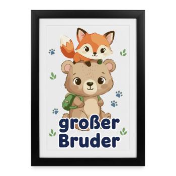 Big Brother Bear & Fox Sibling Shirt - Framed poster (27 × 37 cm) - black - Front