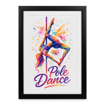 Pole Dance Pole Dancer Aquarelle Cadeau coloré - Affiche encadrée (27 × 37 cm) - noir - Devant