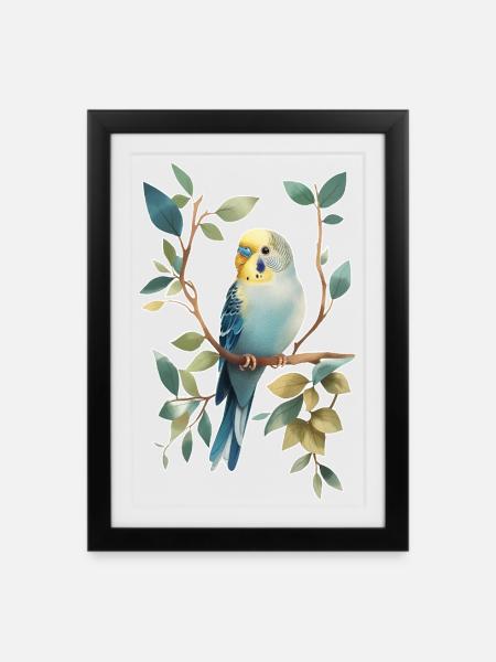 Wellensittich - Gerahmtes Poster (27 × 37 cm) - Schwarz