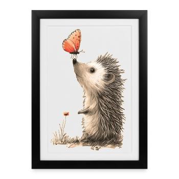 Hedgehog and butterfly - Framed poster (27 × 37 cm) - black - Front
