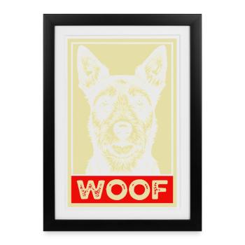 Affiche de propagande WOOF Amoureux des chiens Chien drôle - Affiche encadrée (27 × 37 cm) - noir - Devant