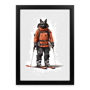 German Shepherd Dog Ski Skiing - Framed poster (27 × 37 cm) - black - Front
