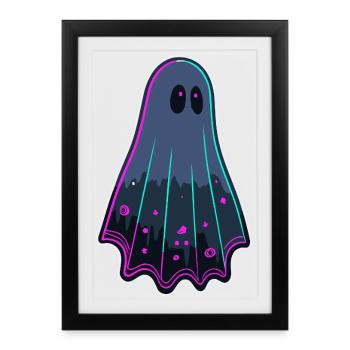 Fantôme néon silhouette mystique - Affiche encadrée (27 × 37 cm) - noir - Devant