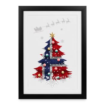 Sapin de Noël avec drapeau norvégien - Affiche encadrée (27 × 37 cm) - noir - Devant