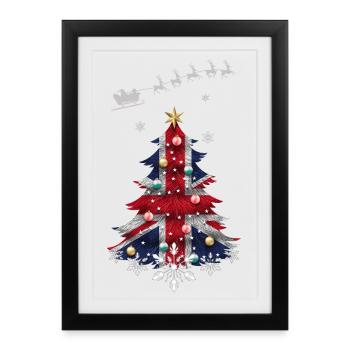 Sapin de Noël avec drapeau du Royaume-Uni - Affiche encadrée (27 × 37 cm) - noir - Devant