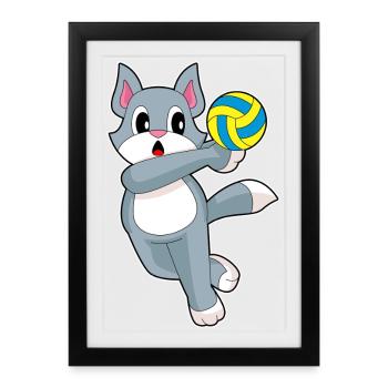 Chat Joueur de Volley-ball Volley-ball Sport - Affiche encadrée (27 × 37 cm) - noir - Devant