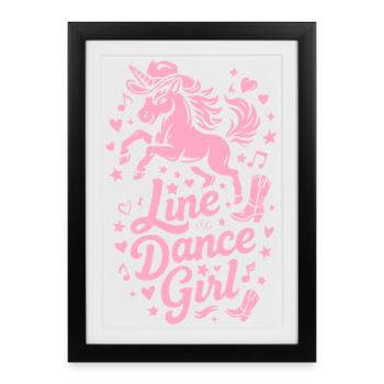 Line Dance Girl Unicorn Cowboy Hat & Cowboy Boots - Framed poster (27 × 37 cm) - black - Front