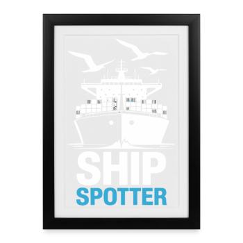 Spotter de navire Passion Maritime - Affiche encadrée (27 × 37 cm) - noir - Devant