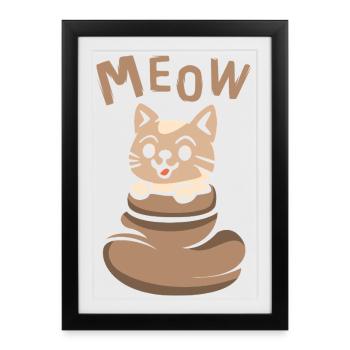 Chat mignon avec MIAOUL dans un sac brun - Affiche encadrée (27 × 37 cm) - noir - Devant