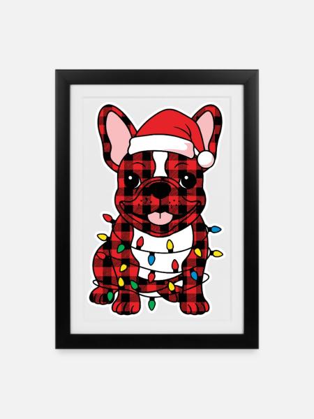 Chien Bouledogue Français Noël Plaid - Affiche encadrée (27 × 37 cm) - noir
