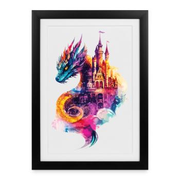 Dragon Castle Fantasy Magic Mythology Creature - Framed poster (27 × 37 cm) - black - Front
