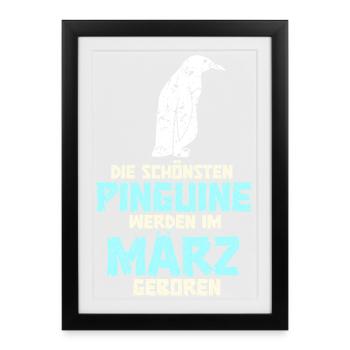 Anniversaire de mars, le pingouin dit drôle - Affiche encadrée (27 × 37 cm) - noir - Devant