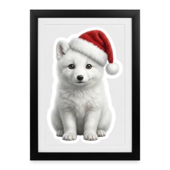 Renard arctique blanc dans la neige profonde - Affiche encadrée (27 × 37 cm) - noir - Devant
