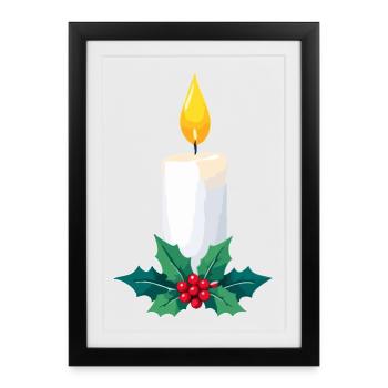 Christmas Candle & Holly - Framed poster (27 × 37 cm) - black - Front