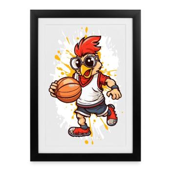 Basketball chicken with glasses - Framed poster (27 × 37 cm) - black - Front