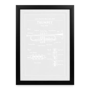 Plan de brevet pour trompette - Affiche encadrée (27 × 37 cm) - noir - Devant