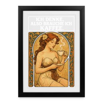 Pin-up woman with coffee in Art Nouveau style - Framed poster (27 × 37 cm) - black - Front