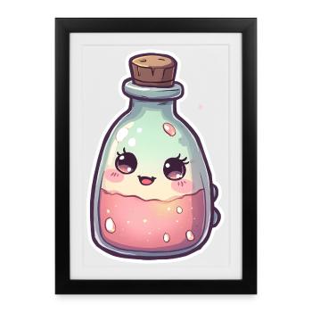Petite bouteille de potion pour gâteau kawaii - Affiche encadrée (27 × 37 cm) - noir - Devant