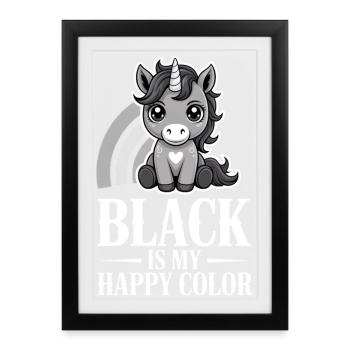 Unicorn Joy : Le noir est ma couleur joyeuse - Affiche encadrée (27 × 37 cm) - noir - Devant