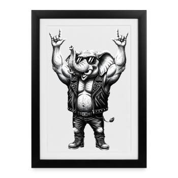 Rocker Elephant Metal Heavy Metal Hard Rock Design - Affiche encadrée (27 × 37 cm) - noir - Devant
