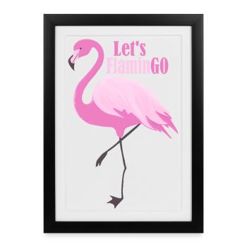 Voyons FlaminGO – Rose Flamingo avec un jeu de mots - Affiche encadrée (27 × 37 cm) - noir - Devant