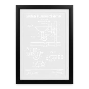 Plumbing Diagram Blueprint - Framed poster (27 × 37 cm) - black - Front