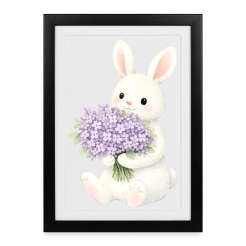Bunny with lilac illustration - Framed poster (27 × 37 cm) - black - Front