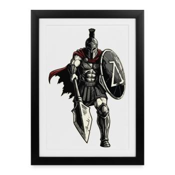 Veteran Spartan Combat Spear Shield Mascot - Framed poster (27 × 37 cm) - black - Front