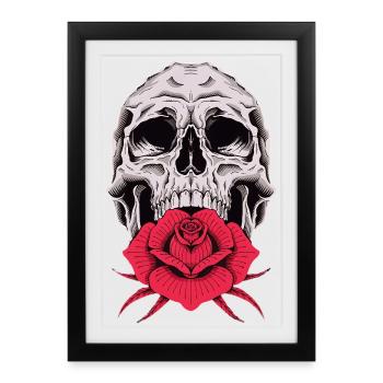 Motif de la rose de crâne pour les amateurs de motards, de gothique et de rockers - Affiche encadrée (27 × 37 cm) - noir - Devant