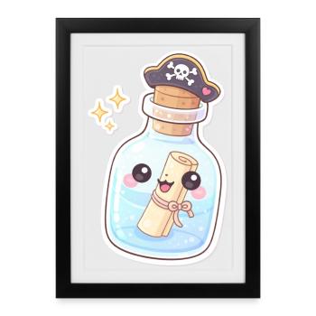 Cute Pirate Message in a Bottle - Framed poster (27 × 37 cm) - black - Front