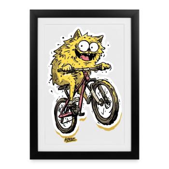 Fluffy Bike Monster Cat on Bike - Framed poster (27 × 37 cm) - black - Front