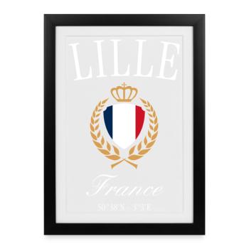 Couronne des armoiries de Lille France – Souvenir de voyage - Affiche encadrée (27 × 37 cm) - noir - Devant