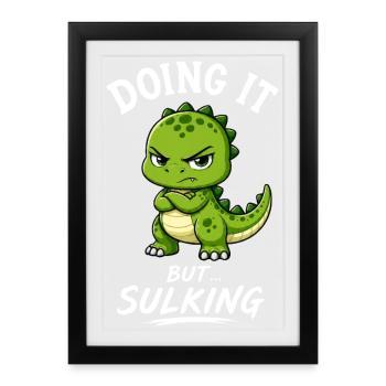 Dessin animé Grumpy T-Rex Animaux drôles mignons - Affiche encadrée (27 × 37 cm) - noir - Devant