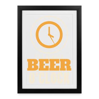 Beer O’Clock - Cadeau drôle d’horloge à bière - Affiche encadrée (27 × 37 cm) - noir - Devant