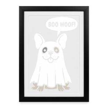 French Bulldog Boo Woof - Funny Halloween Dog Gift - Framed poster (27 × 37 cm) - black - Front